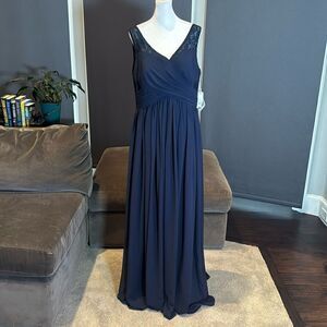 Women’s Blue Full Length Sleeveless Chiffon Bridesmaid Dress Zip Up Size 14 NWT